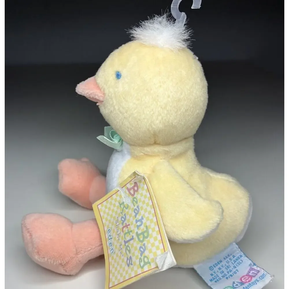 Vintage Eden Duck Beanbag Rattle Plush 5” Pastel Yellow Chick Green Bow NWT